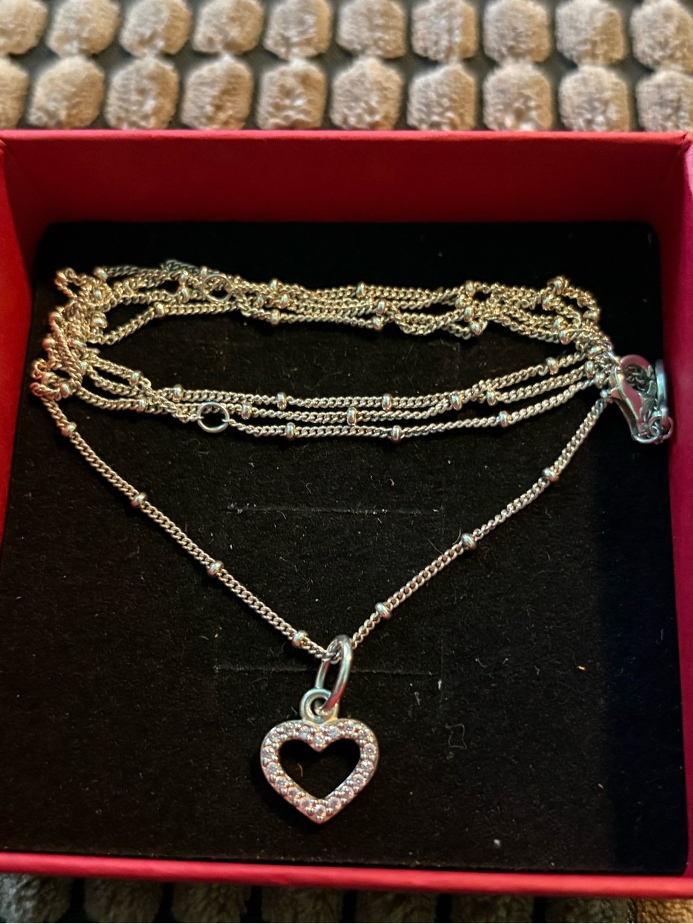 Pandora Silver Layered Necklace with Pave Heart Charm